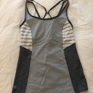Athleta Gray & White Workout Tank w/ Built in Bra